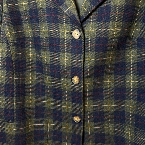 Vintage Wool Tartan Plaid Blazer Jacket Olive Green Blue Size 12 Academia Preppy - Picture 5 of 6